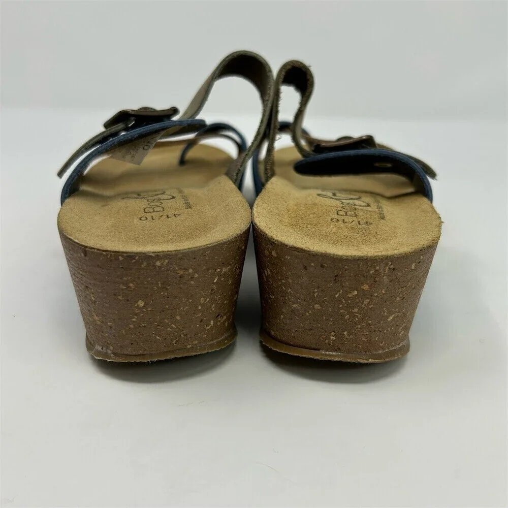 Bos & Co. Womens Blue Tan Slip On Wedge Thong Sandals Size 10 Made in Italy